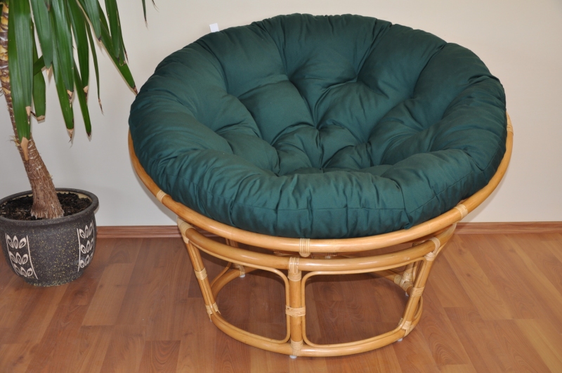 Ratanový PAPASAN 110 cm medový polstr zelený