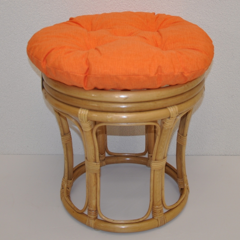 Ratanová taburetka VELKÁ medová polstr oranžový melír
